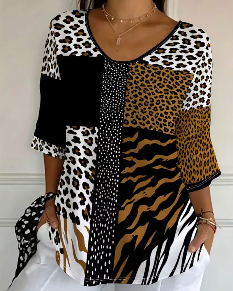 Leopard Zebra Crewneck Half Sleeve T-Shirt