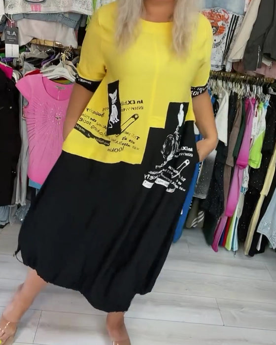 Crew Neck Colorblock T-Shirt Dress