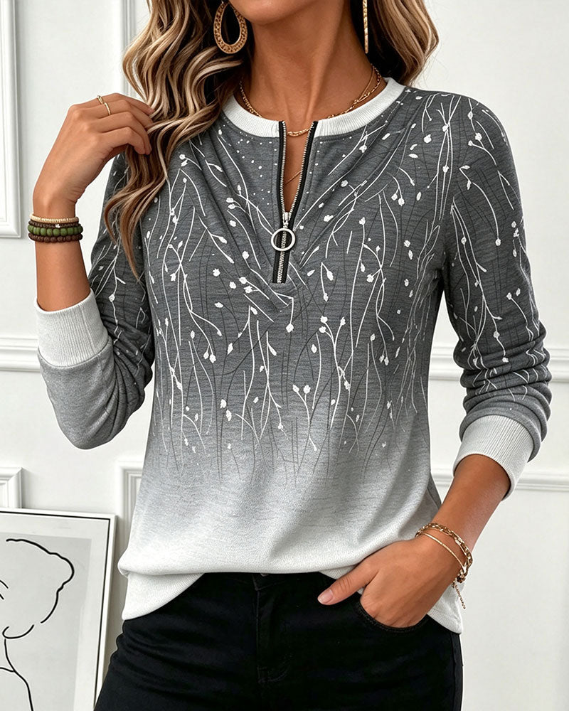 Crew Neck Zip Ombre Sweatshirt