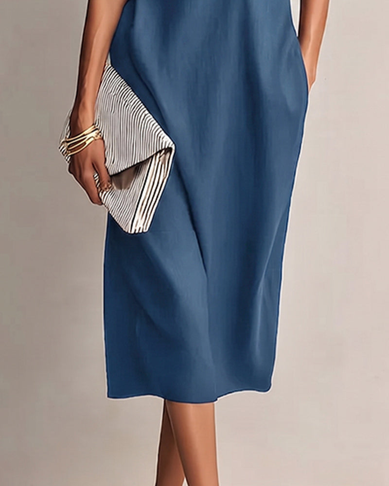 Solid Color Lapel Collar Casual Dress