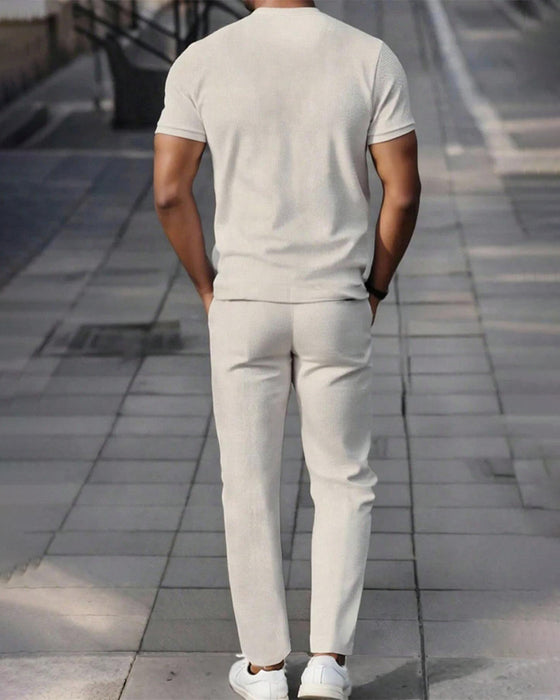 Crewneck Solid Color Drawstring Men's Set
