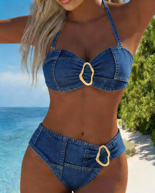 Metal Buckle Halter Bikini