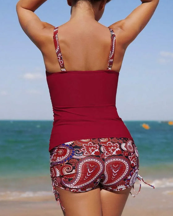 Casual Printed Tank Top Shorts Two-Piece Swimsuit