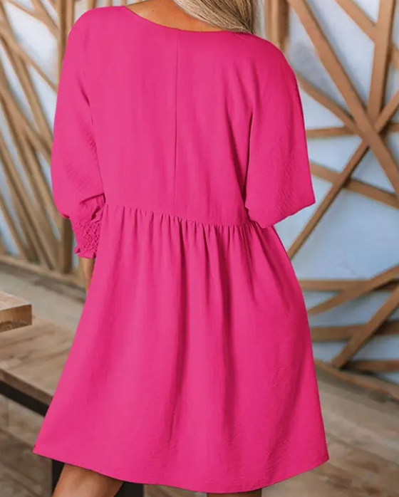 Women's Solid-Color Waist-Cinching Dress