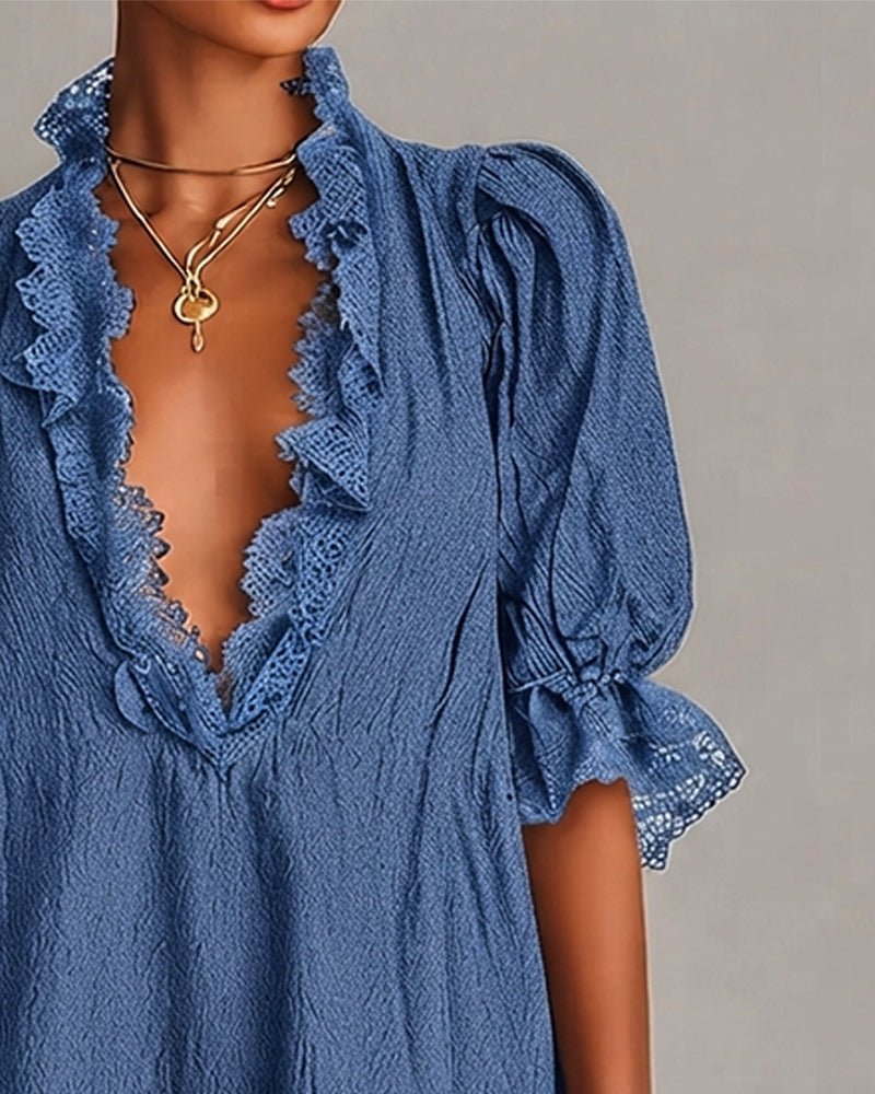 Lace Patchwork Asymmetrical Dress