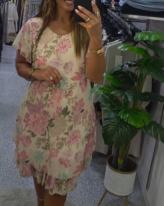 Round Neck Floral Double Layer Dress