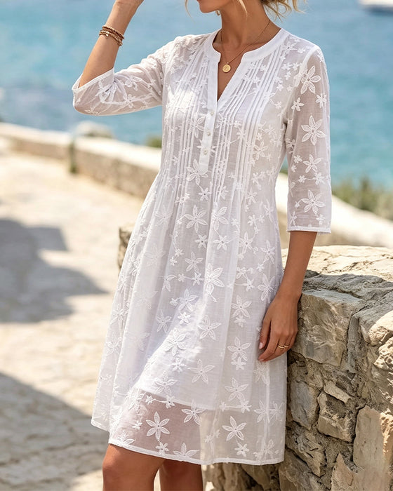 V-Neck Solid Color Dress