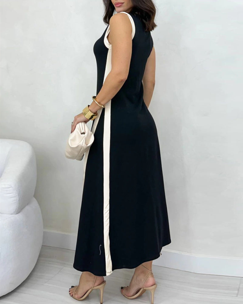 Color-Blocked Sleeveless Slit Maxi Dress
