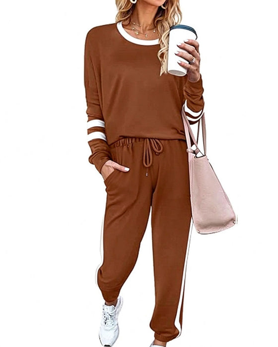 Round Neck Long Sleeve Top Jogger Pants Set