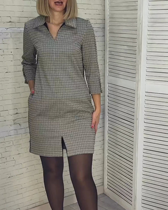V-neck slit long-sleeved dress