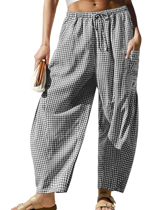 Casual Plaid Print Cropped Pants