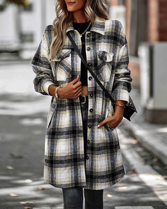 Casual plaid print pocket shirt