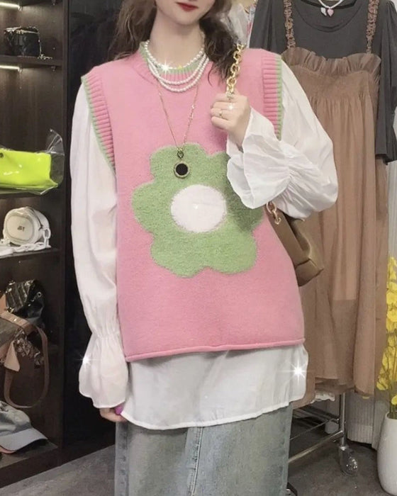 Round neck floral sweater vest