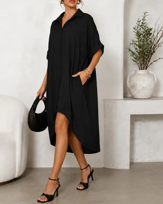 Lapel Collar Button Irregular Dress