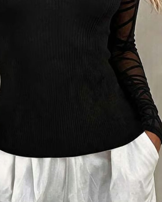 Turtleneck Patchwork Trendy Top