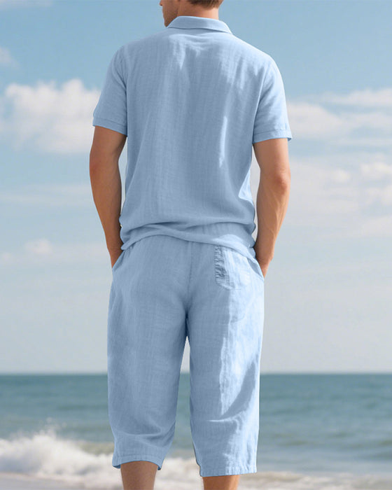 Men's Casual Polo Shirt and Cropped Pants Set