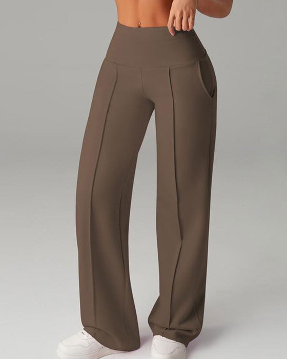 Solid Color Piped Straight-Leg Sports Pants