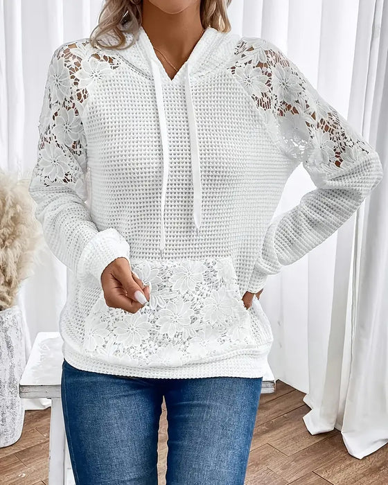 V-Neck Long-Sleeved Lace Casual Hoodie