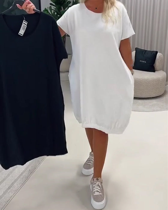 Short Sleeve Round Neck Loose-Fit Dress