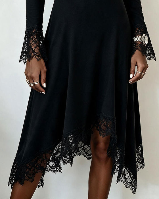 V-Neck Long-Sleeve Lace Dress