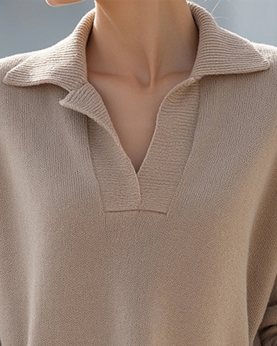 Lapel Pockets Drop Shoulder Sweater