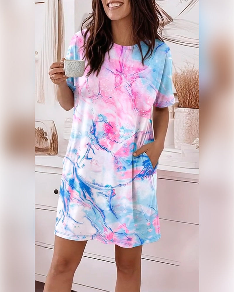 Tie-Dye Fluid Print Loose Dresses