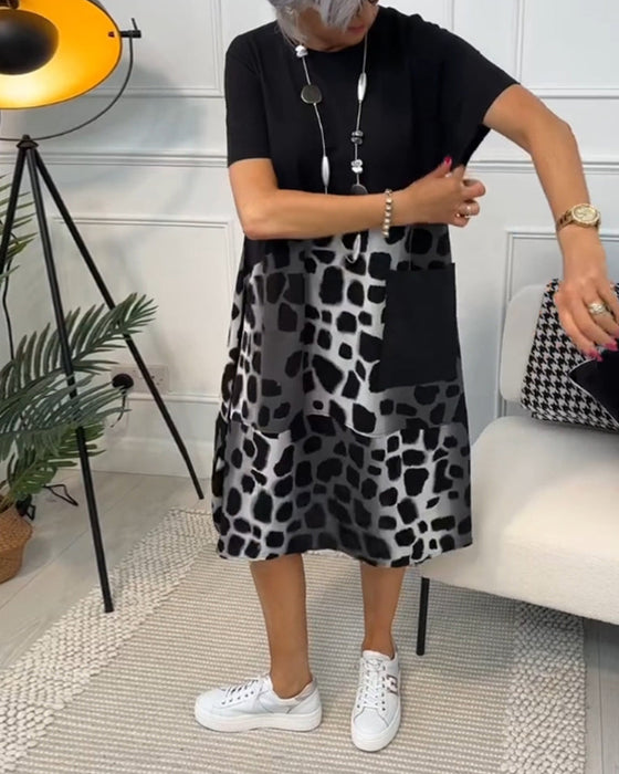 Short-sleeved round neck printed dress