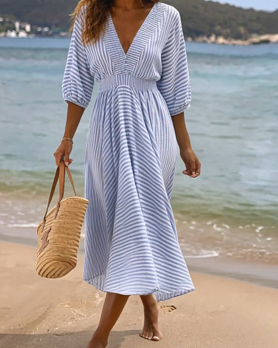 A-Line Striped Half Sleeve Dress