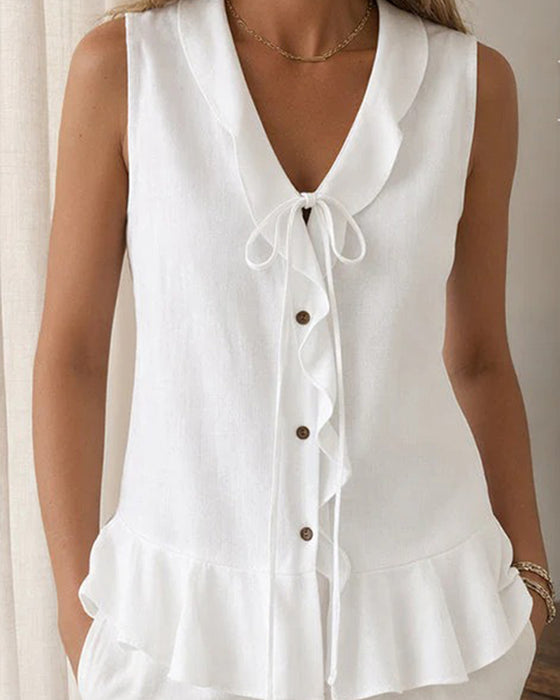 Ruffle Tie Sleeveless Tank Top
