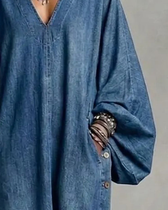 V-Neck Pocket Casual Dress
