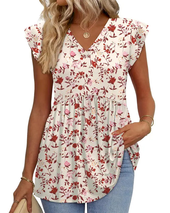 Watercolor Floral V-Neck Babydoll Blouse