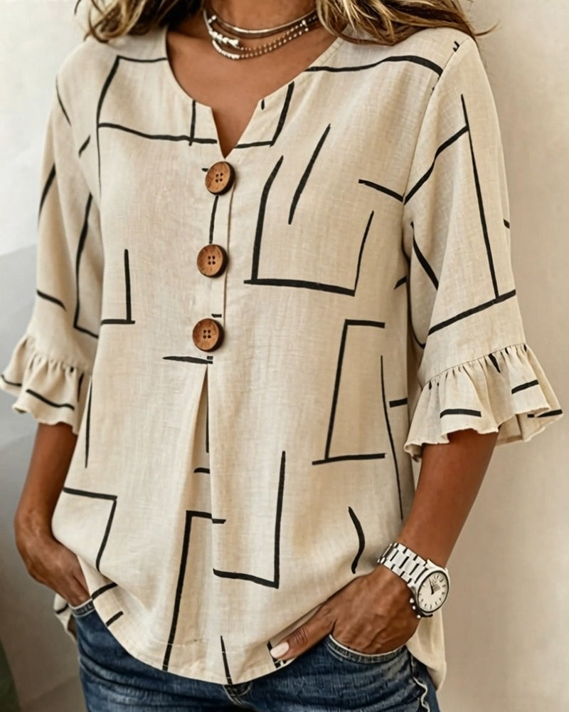 Ruffle Sleeve Striped Print Blouse