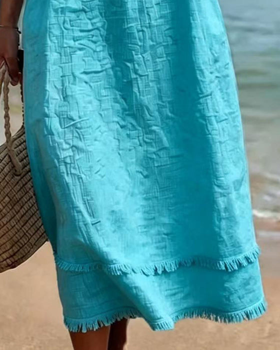 Raw Hem V-Neck Dress
