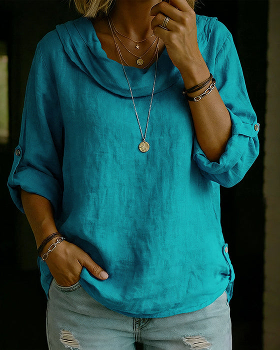 Turn-Down Collar Cotton Top