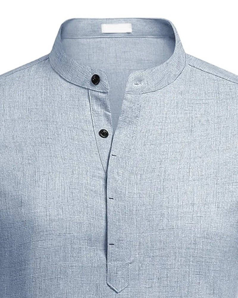 Stand Collar Half-Placket Henley Shirt