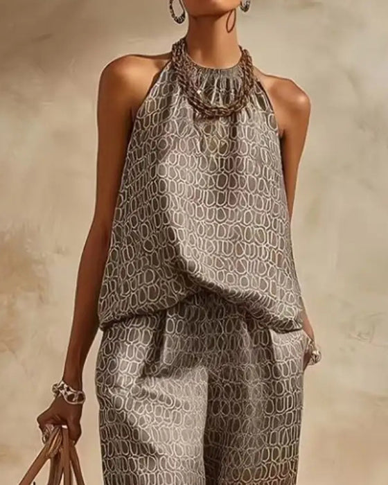 Geometric Halter Jogger Set