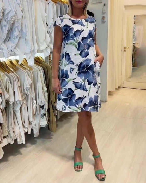 Floral print pocket short sleeve dress