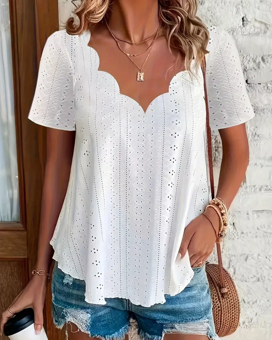 V-Neck Hollow French T-Shirt