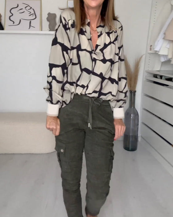 Trendy V Neck Printed Blouse