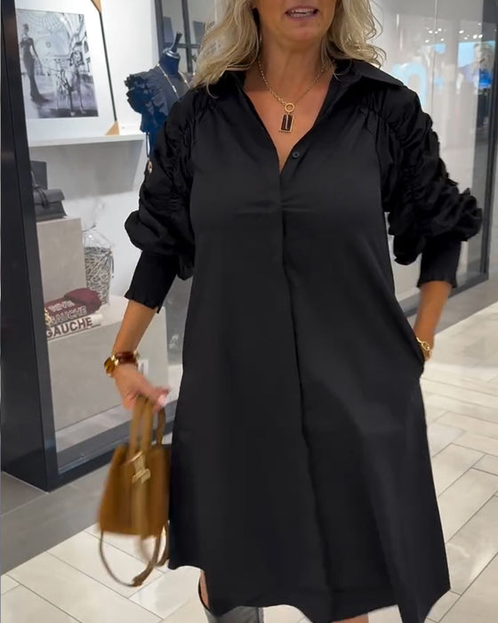 Fashion Lapel Solid Color Shirt Dress