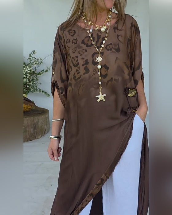 Leopard Print Ombré Long Blouse