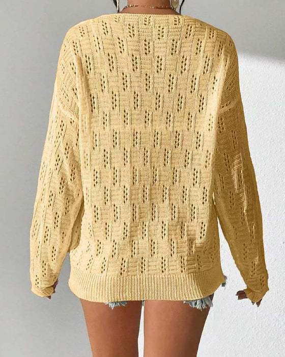 Hollow Out Dropped Shoulder Pullover