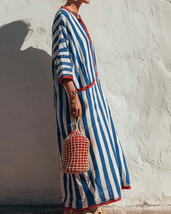Vertical Stripe Pocket Dress