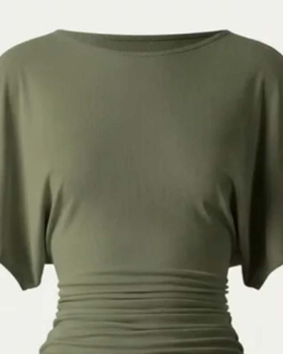 Casual Solid Pleated Short Sleeve Blouse