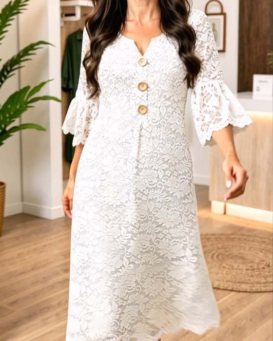 Lace Flared Sleeve A-Line Dress
