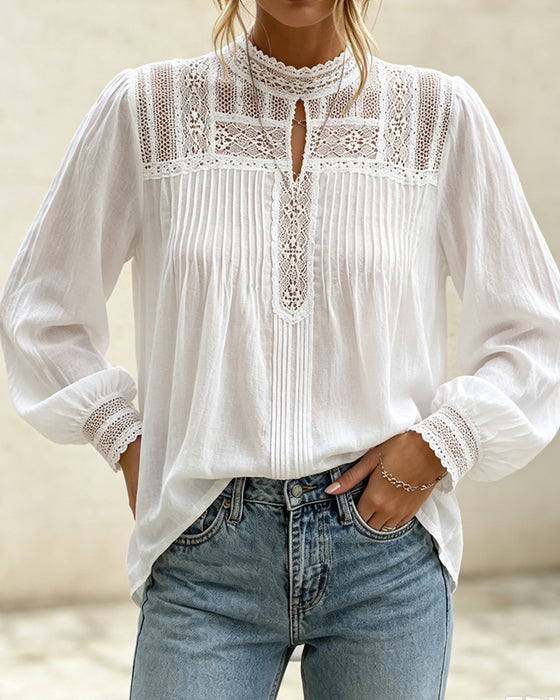 Lantern Sleeve Solid Casual Blouse