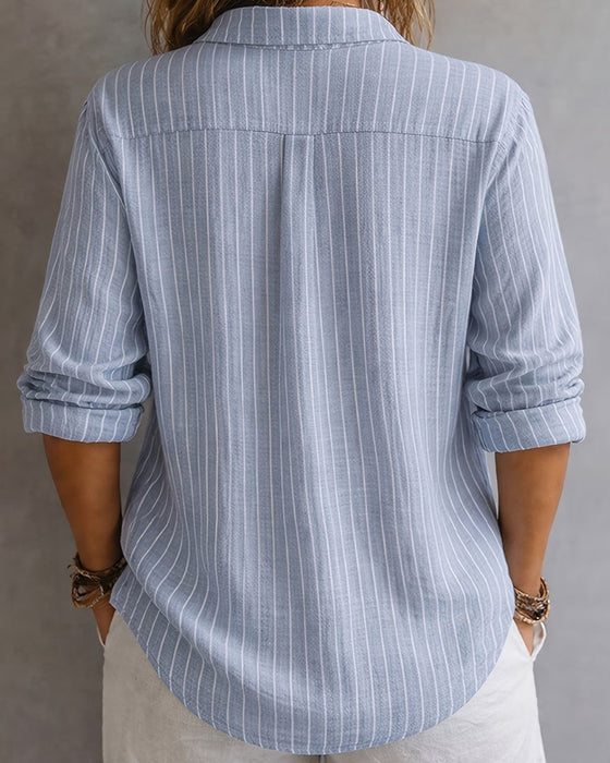 Lapel Vertical Striped Blouse