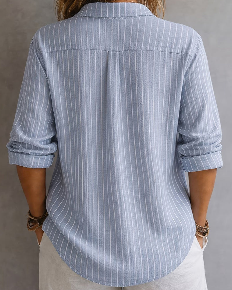 Lapel Vertical Striped Blouse