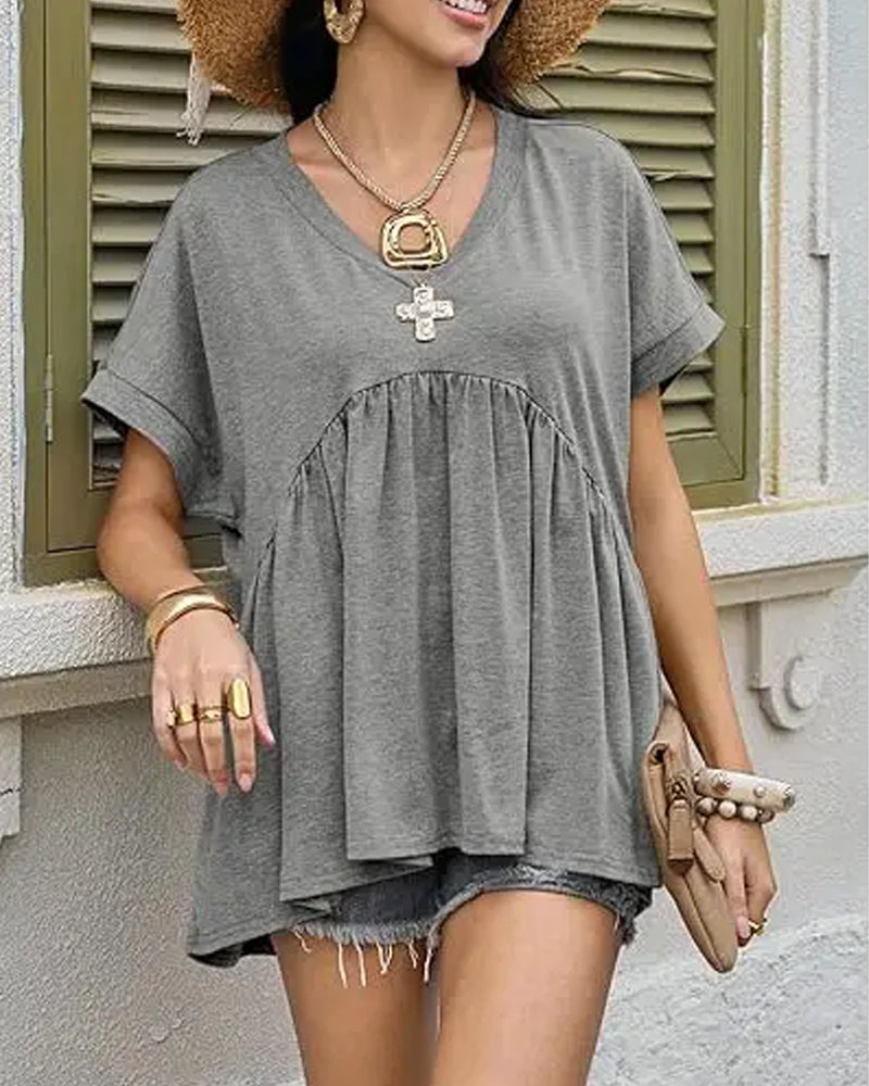 V-Neck Pleated T-Shirt