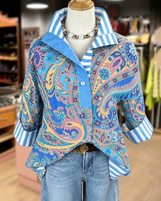 Patchwork Floral Print Casual Blouse